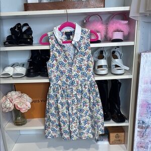 Ralph Lauren Blue and White Sleeveless Sundress with Peter Pan Collar